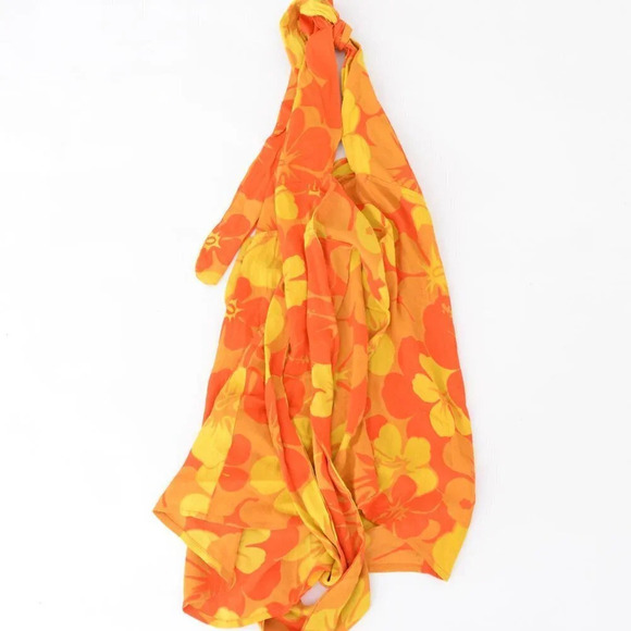 Faithfull The Brand Odette Mini  Dress Surfs Up Orange & Yellow Floral Print S - Picture 9 of 9